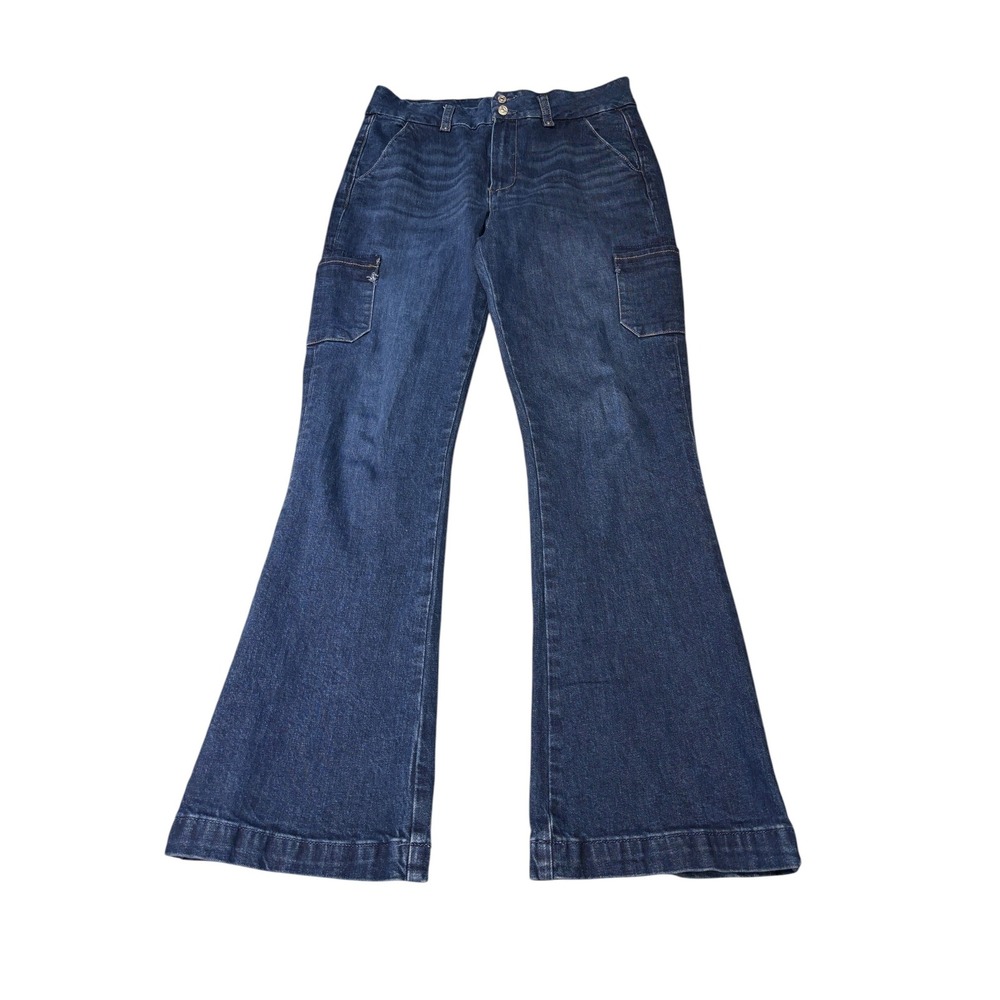 PAIGE Gracie Lou Cargo Wide Leg Flare Jeans Dion Dark Wash Womens Size 31X32